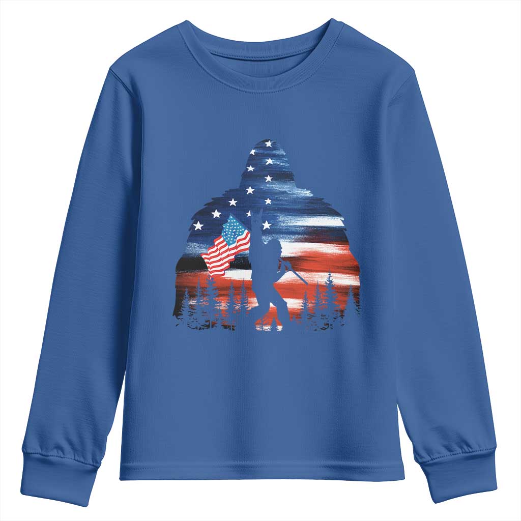 Funny Bigfoot Night Stroll American Flag Youth Sweatshirt Patriotic 4th July - Wonder Print Shop