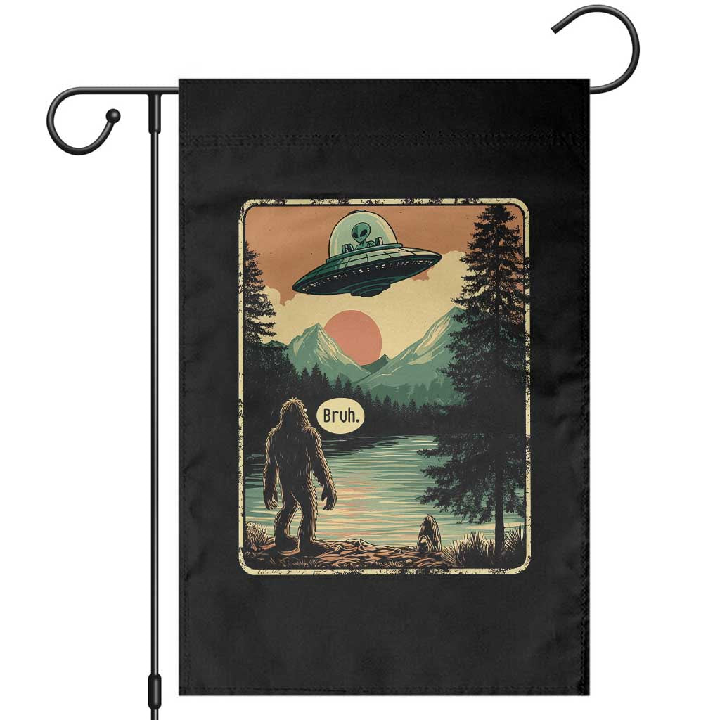 Funny Bigfoot Sasquatch Alien Spaceship UFO Introvert Bruh Garden Flag - Wonder Print Shop