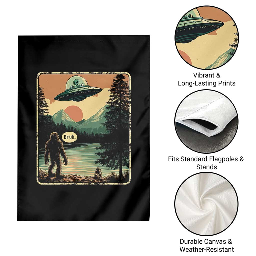 Funny Bigfoot Sasquatch Alien Spaceship UFO Introvert Bruh Garden Flag - Wonder Print Shop