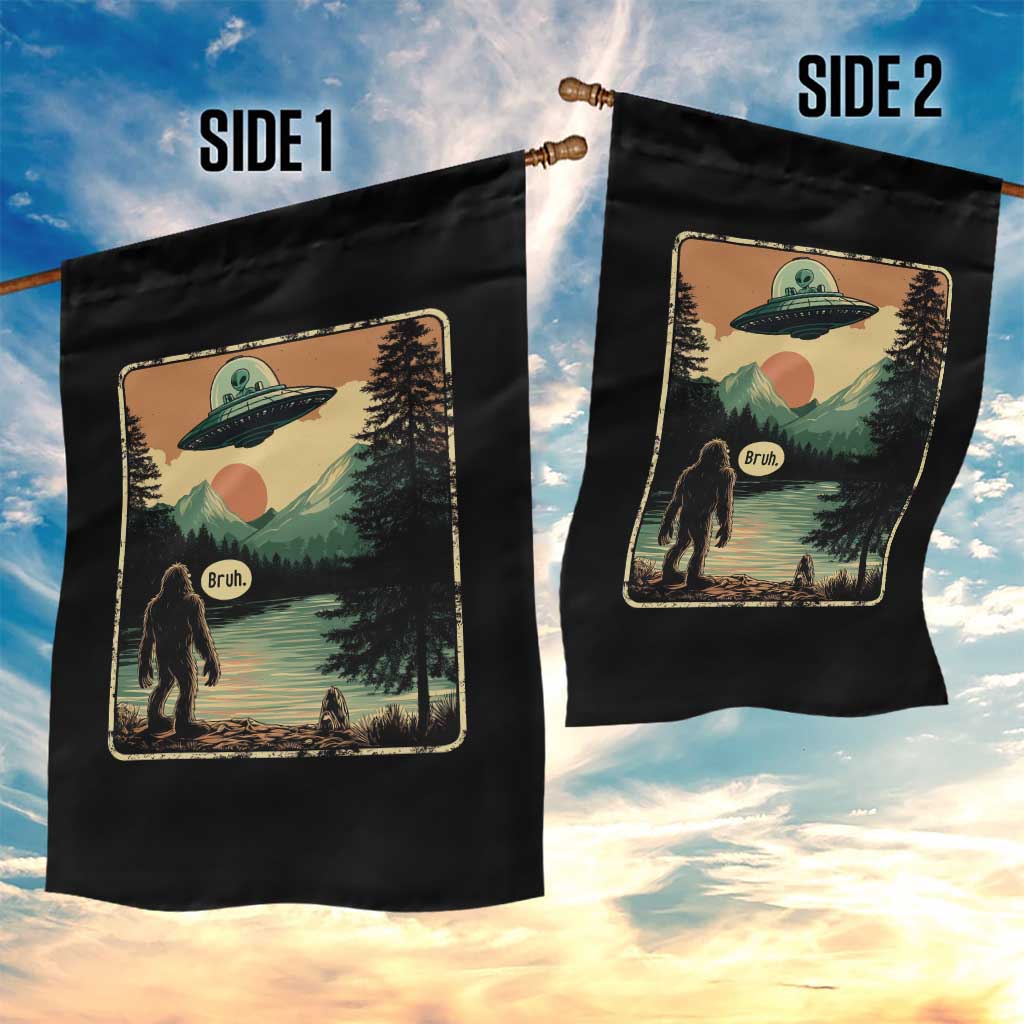 Funny Bigfoot Sasquatch Alien Spaceship UFO Introvert Bruh Garden Flag - Wonder Print Shop