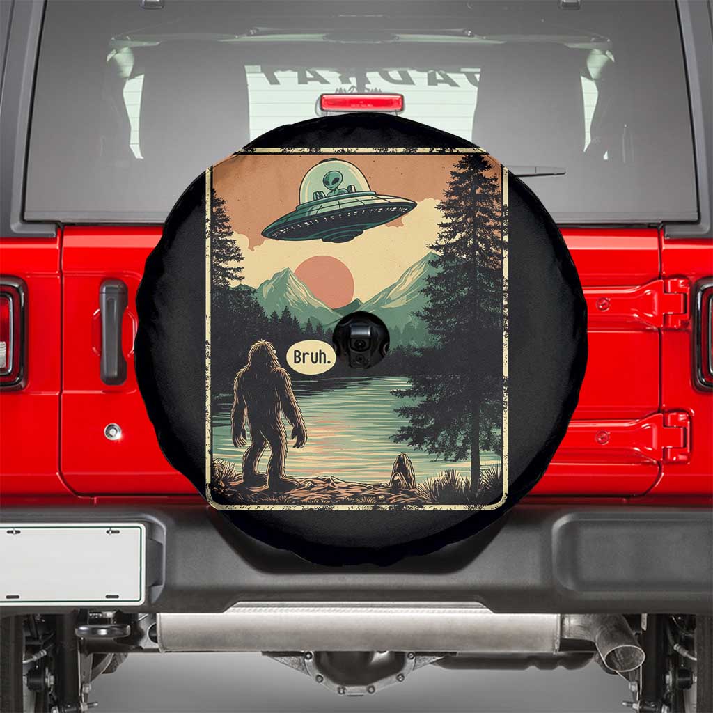 Funny Bigfoot Sasquatch Alien Spaceship UFO Introvert Bruh Spare Tire Cover - Wonder Print Shop