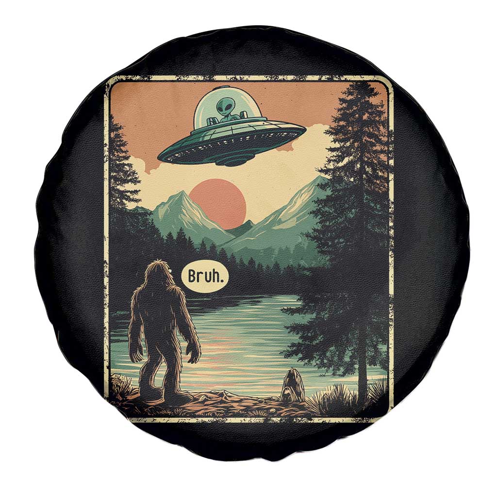 Funny Bigfoot Sasquatch Alien Spaceship UFO Introvert Bruh Spare Tire Cover - Wonder Print Shop