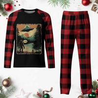 Funny Bigfoot Sasquatch Alien Spaceship UFO Introvert Bruh Plaid Pajama Set - Wonder Print Shop