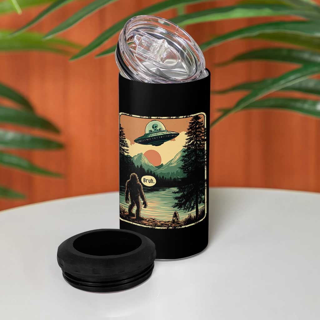Funny Bigfoot Sasquatch Alien Spaceship UFO Introvert Bruh 4 in 1 Can Cooler Tumbler - Wonder Print Shop