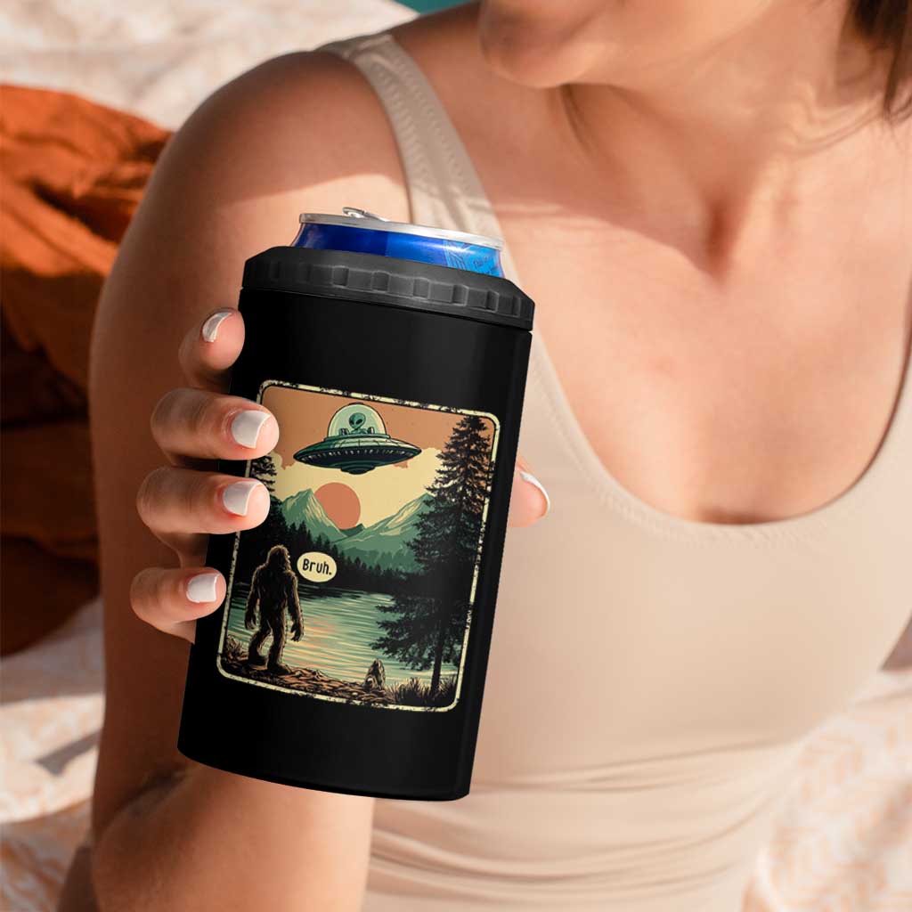Funny Bigfoot Sasquatch Alien Spaceship UFO Introvert Bruh 4 in 1 Can Cooler Tumbler - Wonder Print Shop