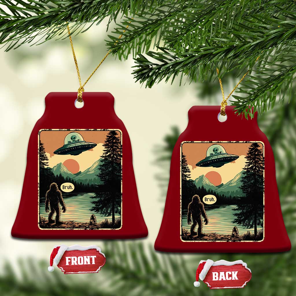 Funny Bigfoot Sasquatch Alien Spaceship UFO Introvert Bruh Ceramic Ornament - Wonder Print Shop