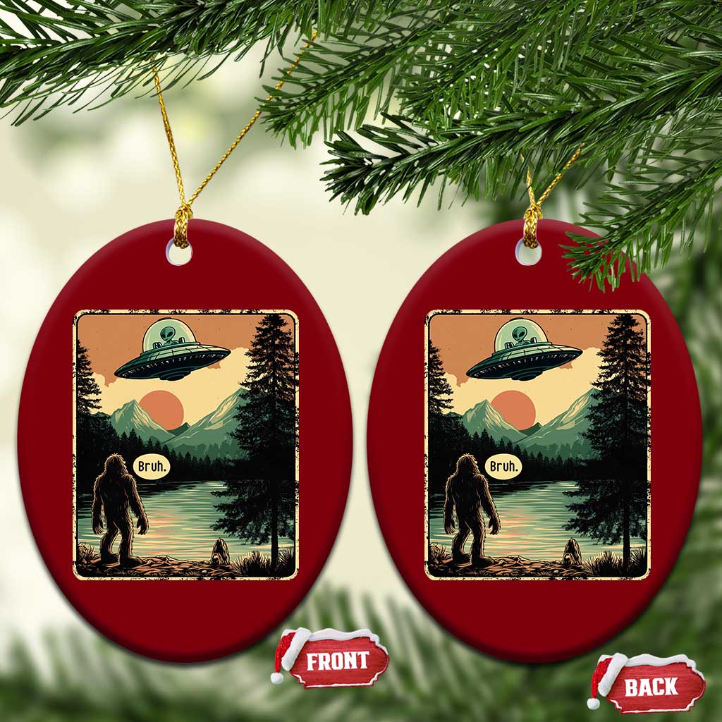 Funny Bigfoot Sasquatch Alien Spaceship UFO Introvert Bruh Ceramic Ornament - Wonder Print Shop