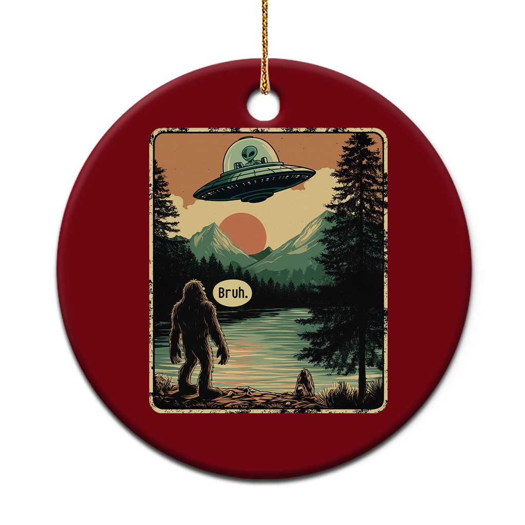 Funny Bigfoot Sasquatch Alien Spaceship UFO Introvert Bruh Ceramic Ornament - Wonder Print Shop