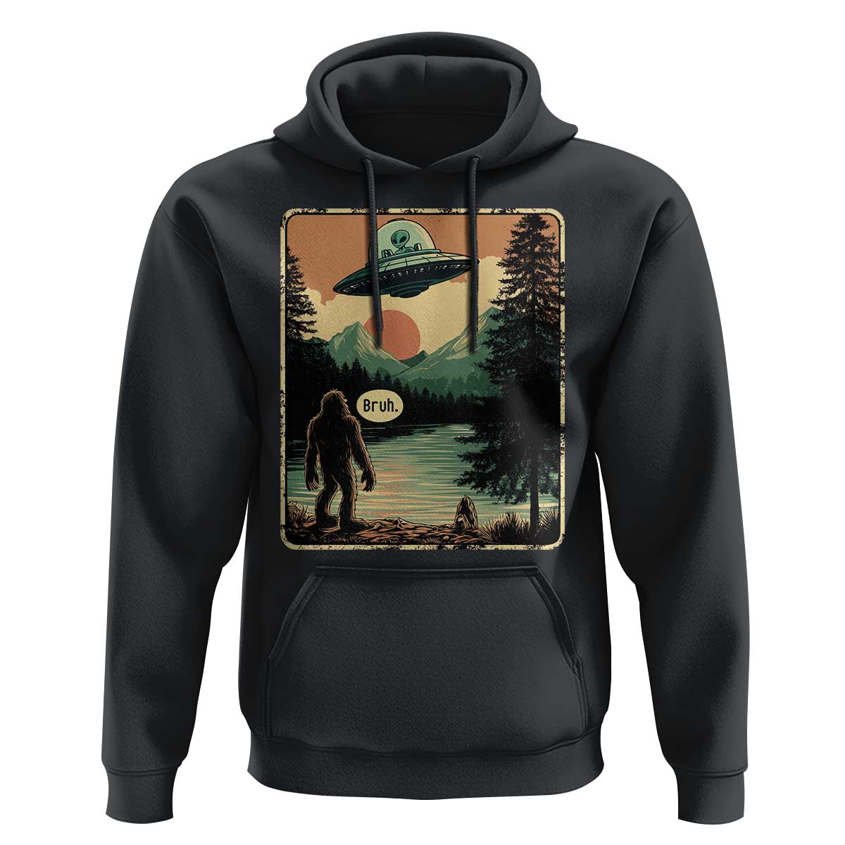 Funny Bigfoot Sasquatch Alien Spaceship UFO Introvert Bruh Hoodie - Wonder Print Shop