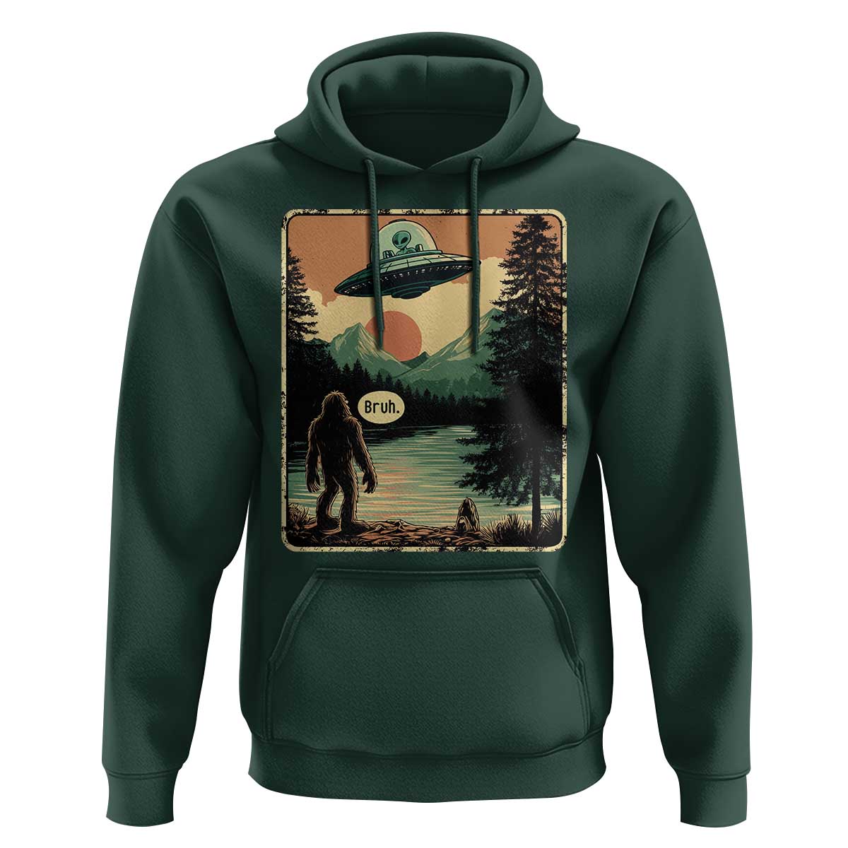 Funny Bigfoot Sasquatch Alien Spaceship UFO Introvert Bruh Hoodie - Wonder Print Shop