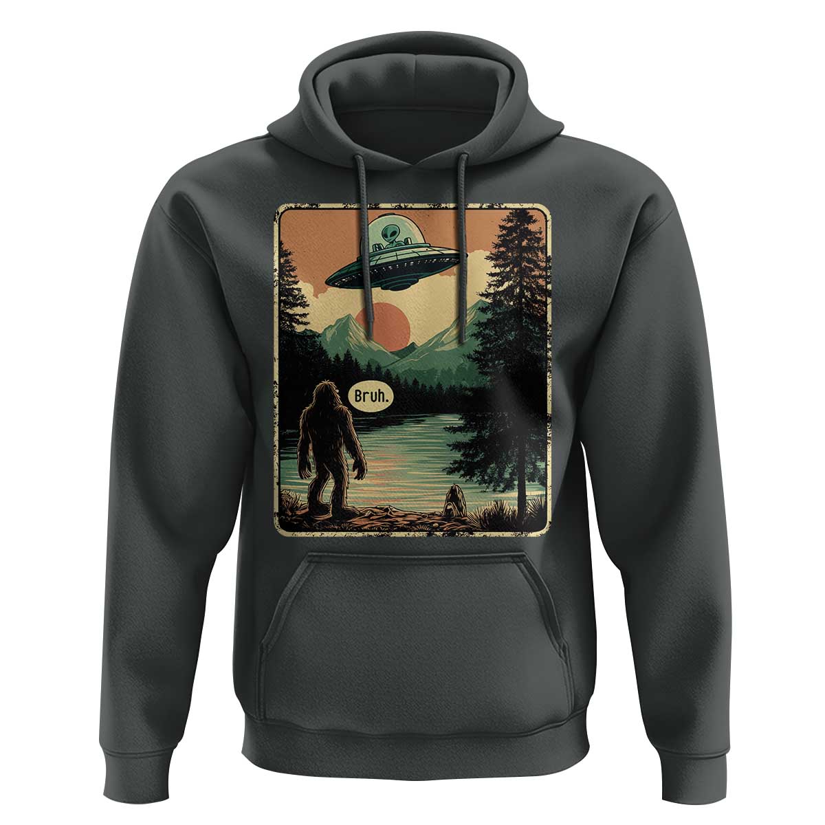 Funny Bigfoot Sasquatch Alien Spaceship UFO Introvert Bruh Hoodie - Wonder Print Shop