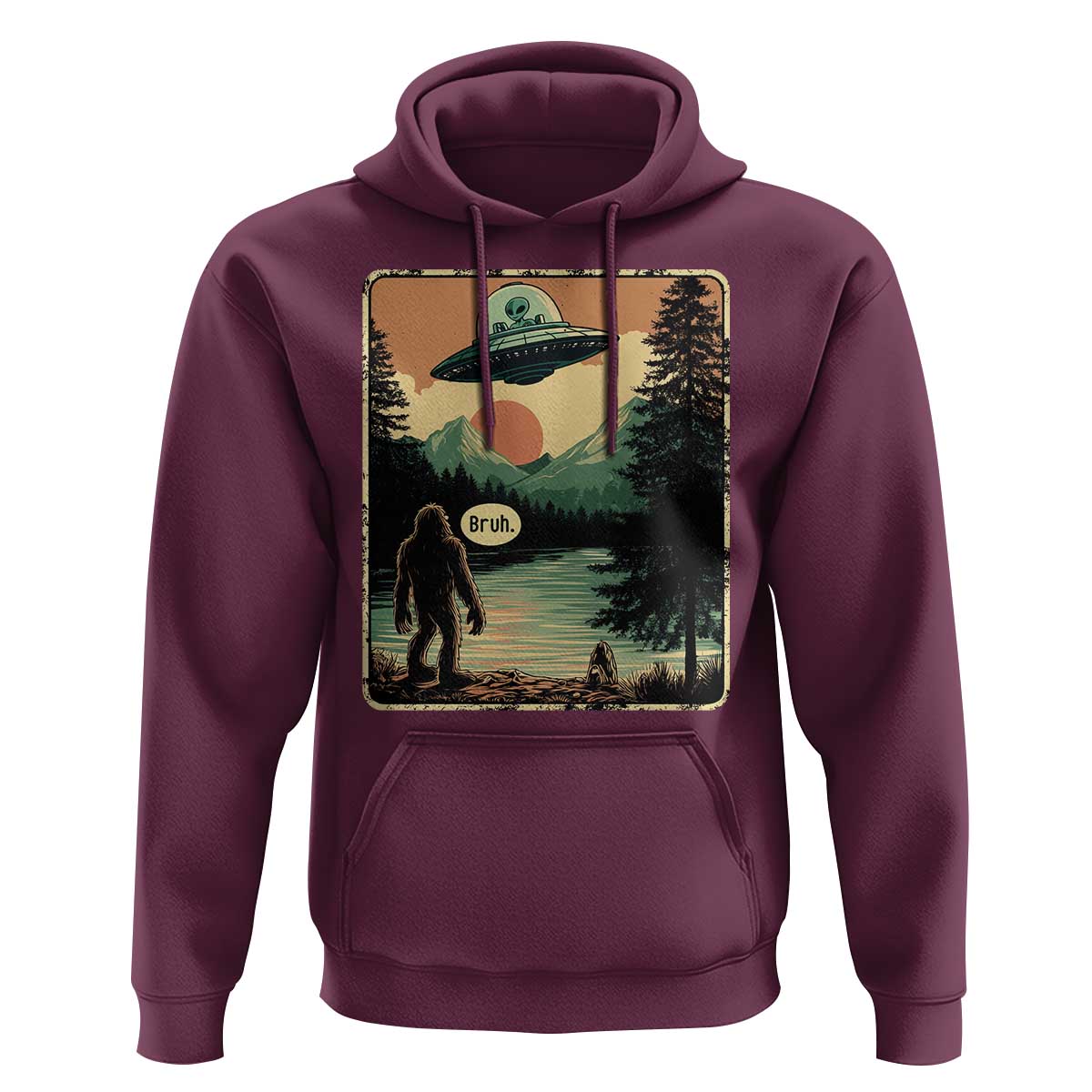 Funny Bigfoot Sasquatch Alien Spaceship UFO Introvert Bruh Hoodie - Wonder Print Shop