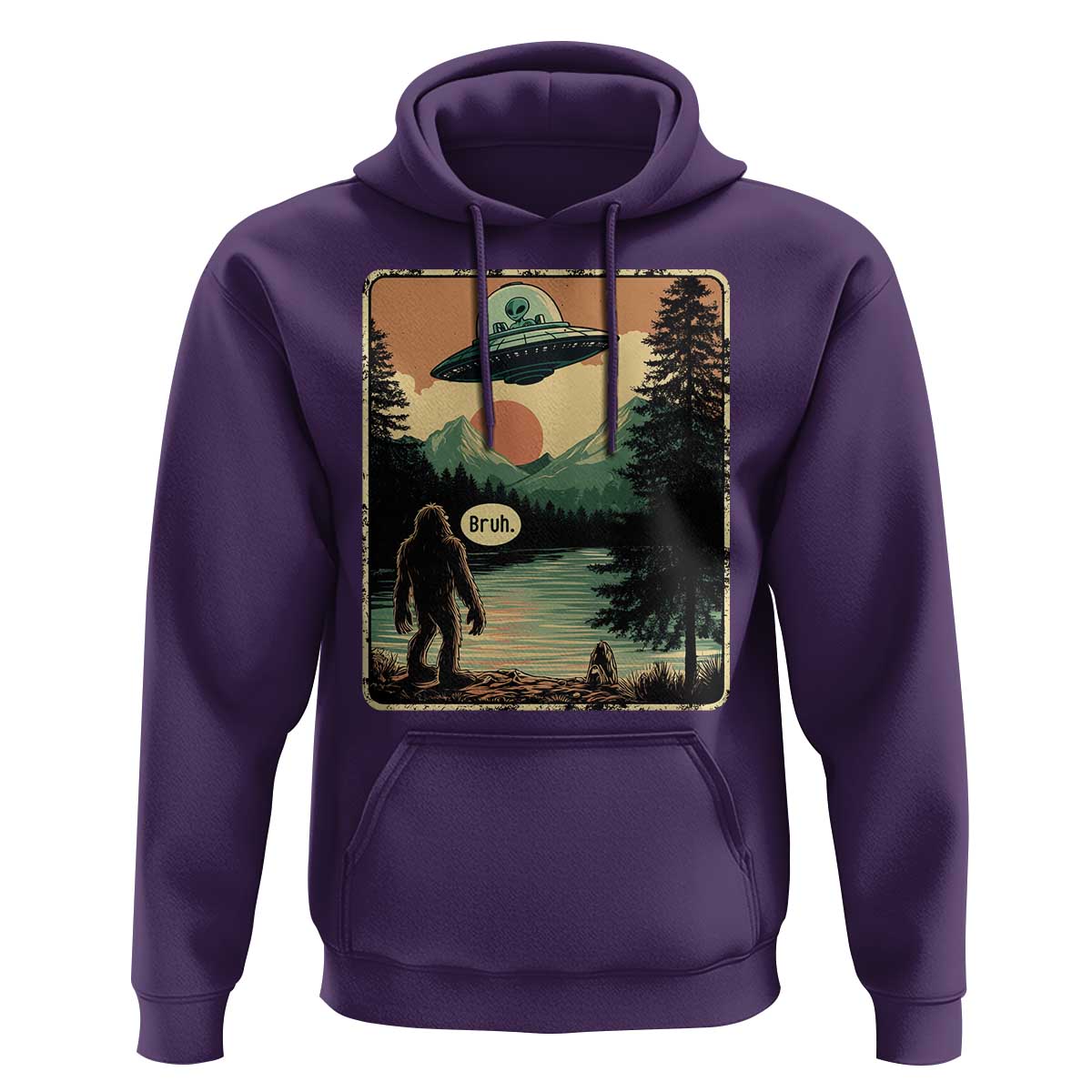 Funny Bigfoot Sasquatch Alien Spaceship UFO Introvert Bruh Hoodie - Wonder Print Shop