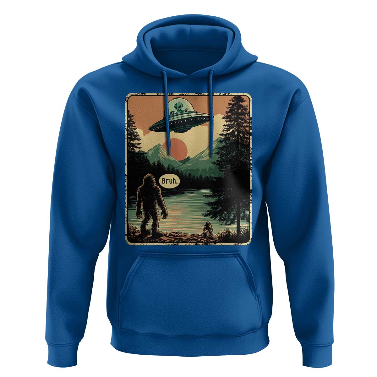 Funny Bigfoot Sasquatch Alien Spaceship UFO Introvert Bruh Hoodie - Wonder Print Shop