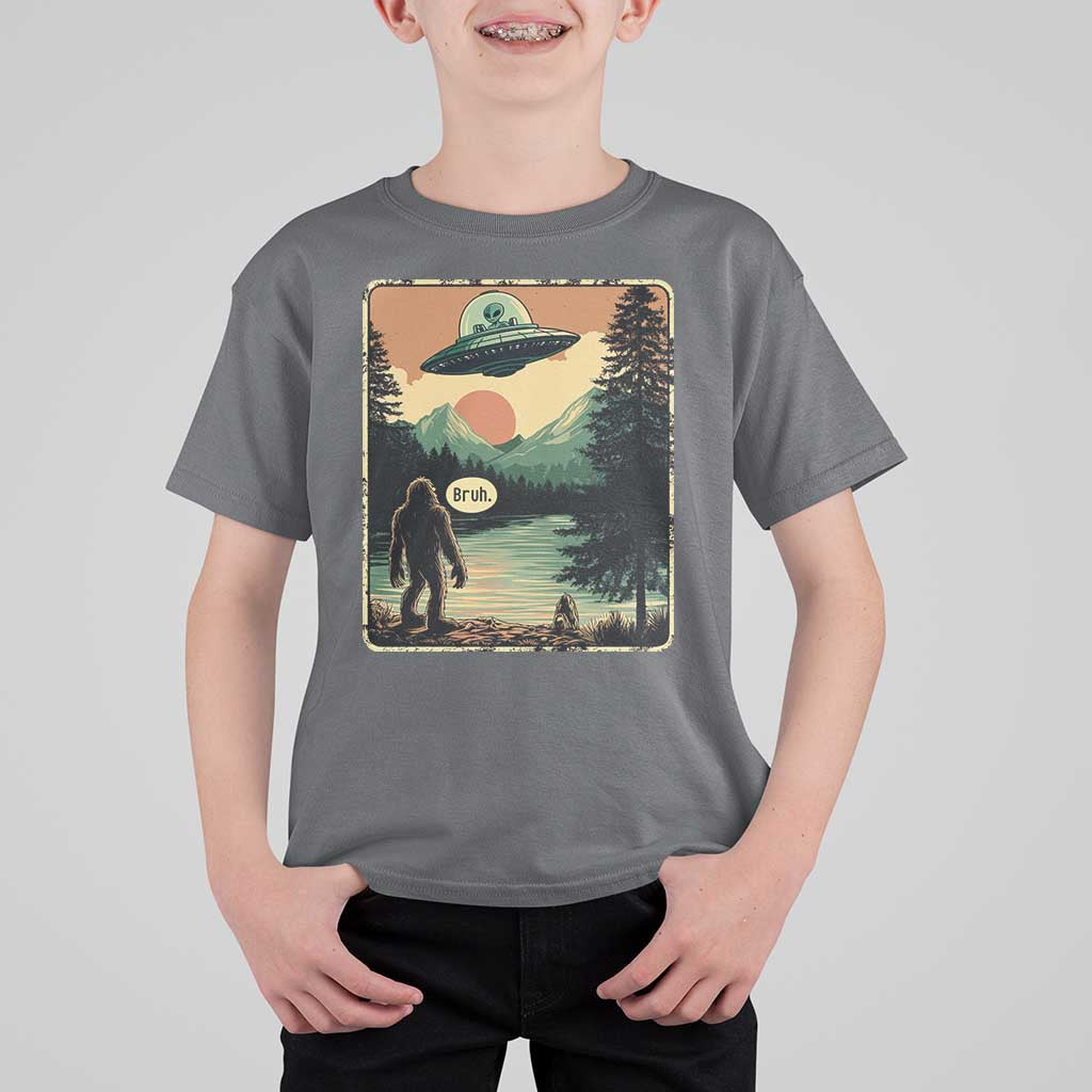 Funny Bigfoot Sasquatch Alien Spaceship UFO Introvert Bruh T Shirt For Kid - Wonder Print Shop