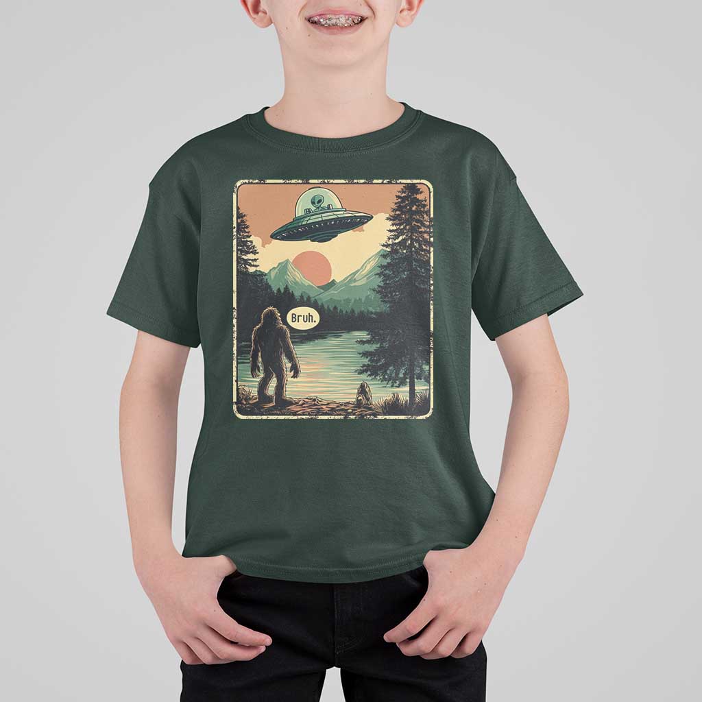 Funny Bigfoot Sasquatch Alien Spaceship UFO Introvert Bruh T Shirt For Kid - Wonder Print Shop