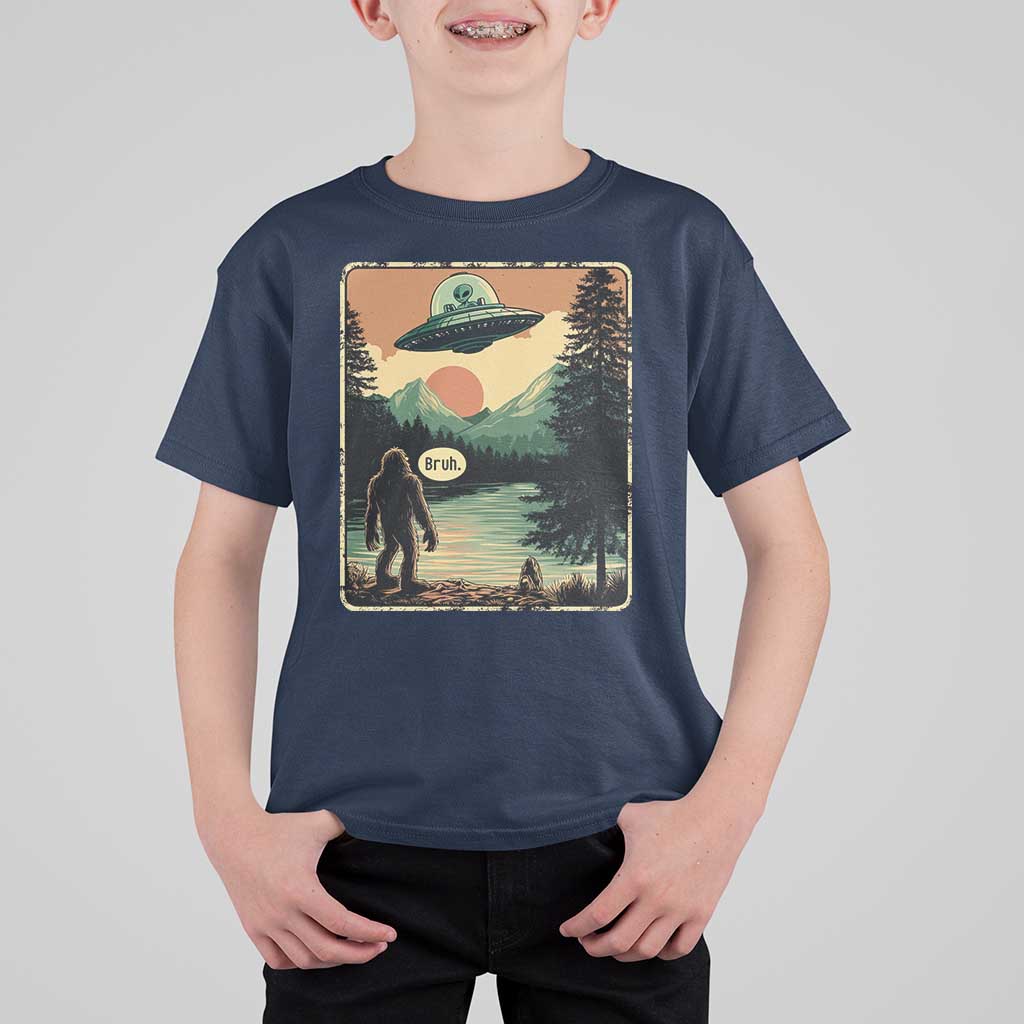 Funny Bigfoot Sasquatch Alien Spaceship UFO Introvert Bruh T Shirt For Kid - Wonder Print Shop