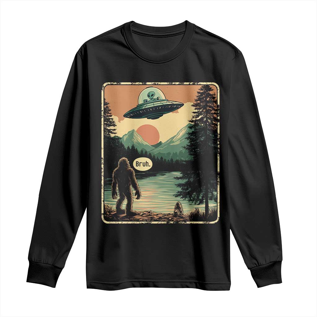 Funny Bigfoot Sasquatch Alien Spaceship UFO Introvert Bruh Long Sleeve Shirt - Wonder Print Shop