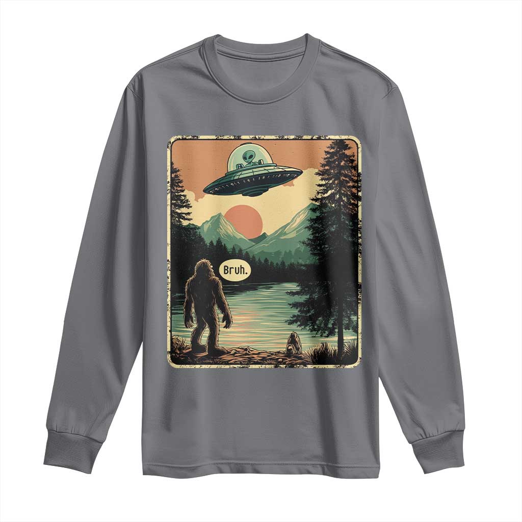 Funny Bigfoot Sasquatch Alien Spaceship UFO Introvert Bruh Long Sleeve Shirt - Wonder Print Shop