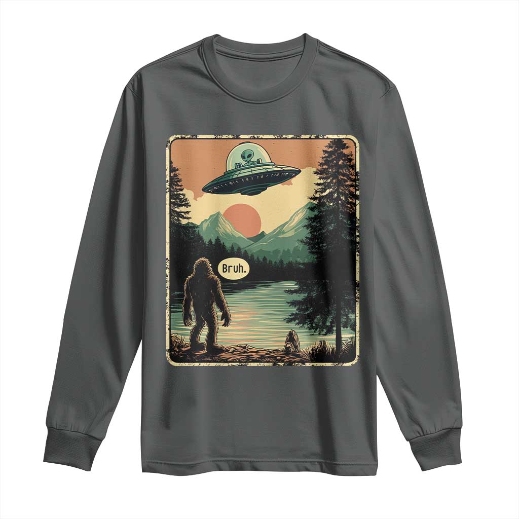 Funny Bigfoot Sasquatch Alien Spaceship UFO Introvert Bruh Long Sleeve Shirt - Wonder Print Shop