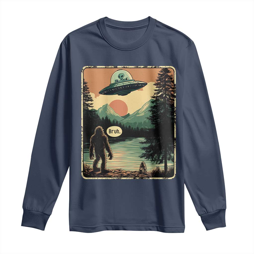 Funny Bigfoot Sasquatch Alien Spaceship UFO Introvert Bruh Long Sleeve Shirt - Wonder Print Shop