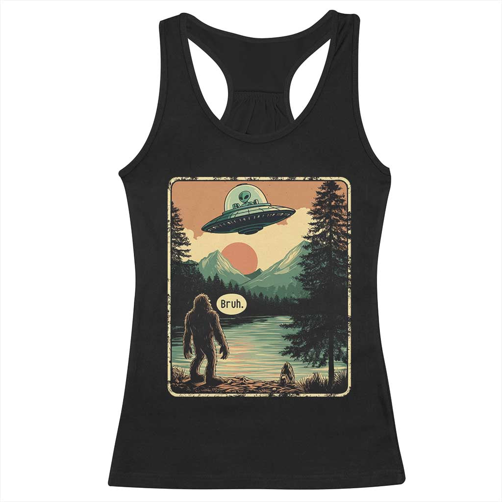 Funny Bigfoot Sasquatch Alien Spaceship UFO Introvert Bruh Racerback Tank Top - Wonder Print Shop