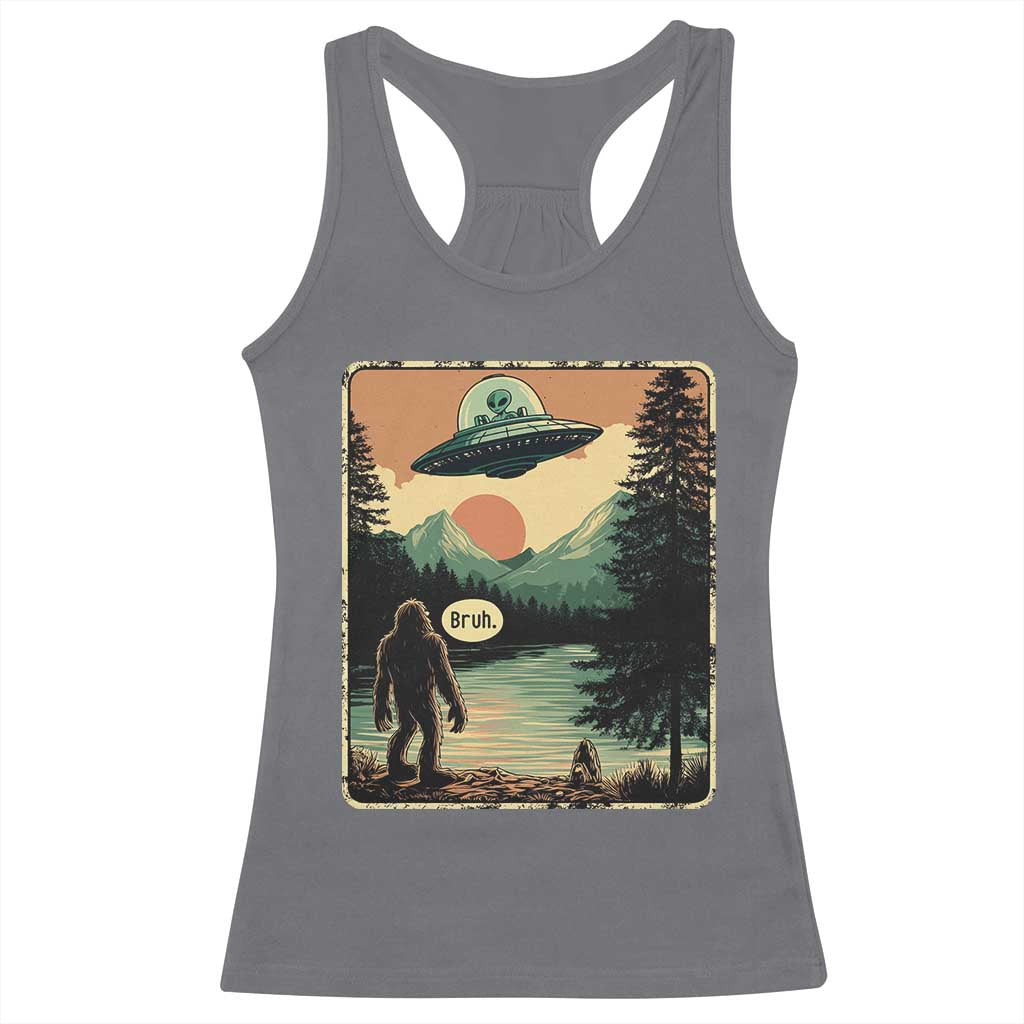 Funny Bigfoot Sasquatch Alien Spaceship UFO Introvert Bruh Racerback Tank Top - Wonder Print Shop