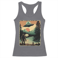 Funny Bigfoot Sasquatch Alien Spaceship UFO Introvert Bruh Racerback Tank Top - Wonder Print Shop