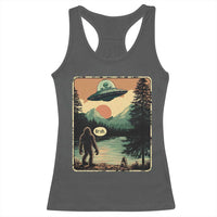 Funny Bigfoot Sasquatch Alien Spaceship UFO Introvert Bruh Racerback Tank Top - Wonder Print Shop