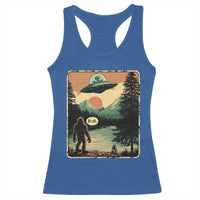 Funny Bigfoot Sasquatch Alien Spaceship UFO Introvert Bruh Racerback Tank Top - Wonder Print Shop