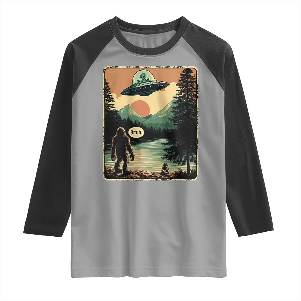 Funny Bigfoot Sasquatch Alien Spaceship UFO Introvert Bruh Raglan Shirt - Wonder Print Shop
