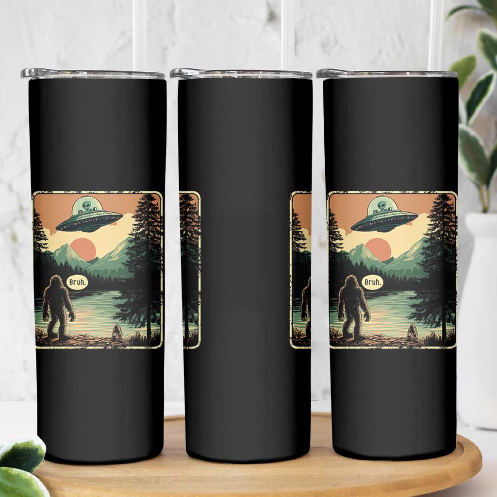 Funny Bigfoot Sasquatch Alien Spaceship UFO Introvert Bruh Skinny Tumbler - Wonder Print Shop