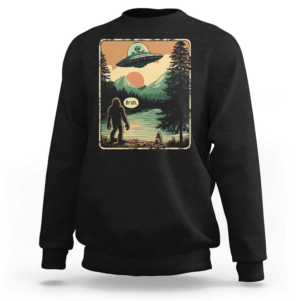 Funny Bigfoot Sasquatch Alien Spaceship UFO Introvert Bruh Sweatshirt - Wonder Print Shop