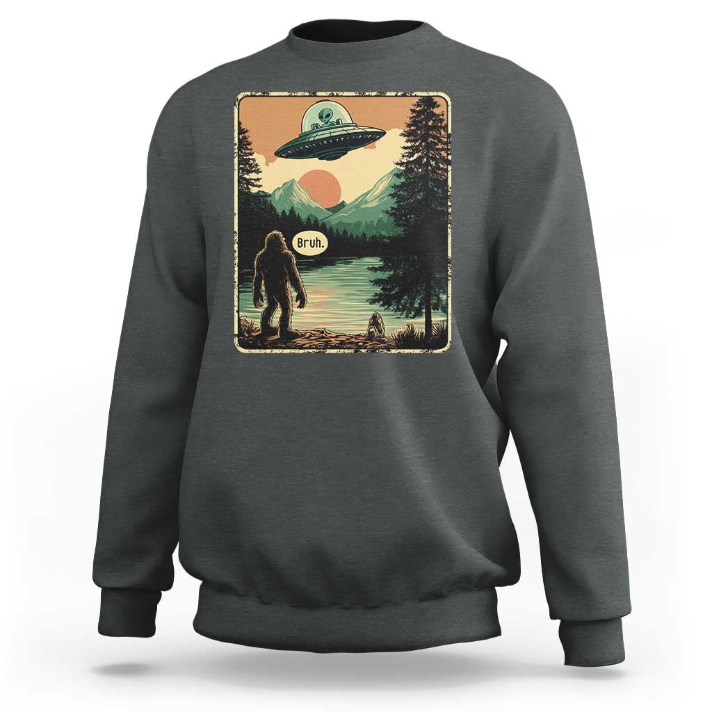 Funny Bigfoot Sasquatch Alien Spaceship UFO Introvert Bruh Sweatshirt - Wonder Print Shop