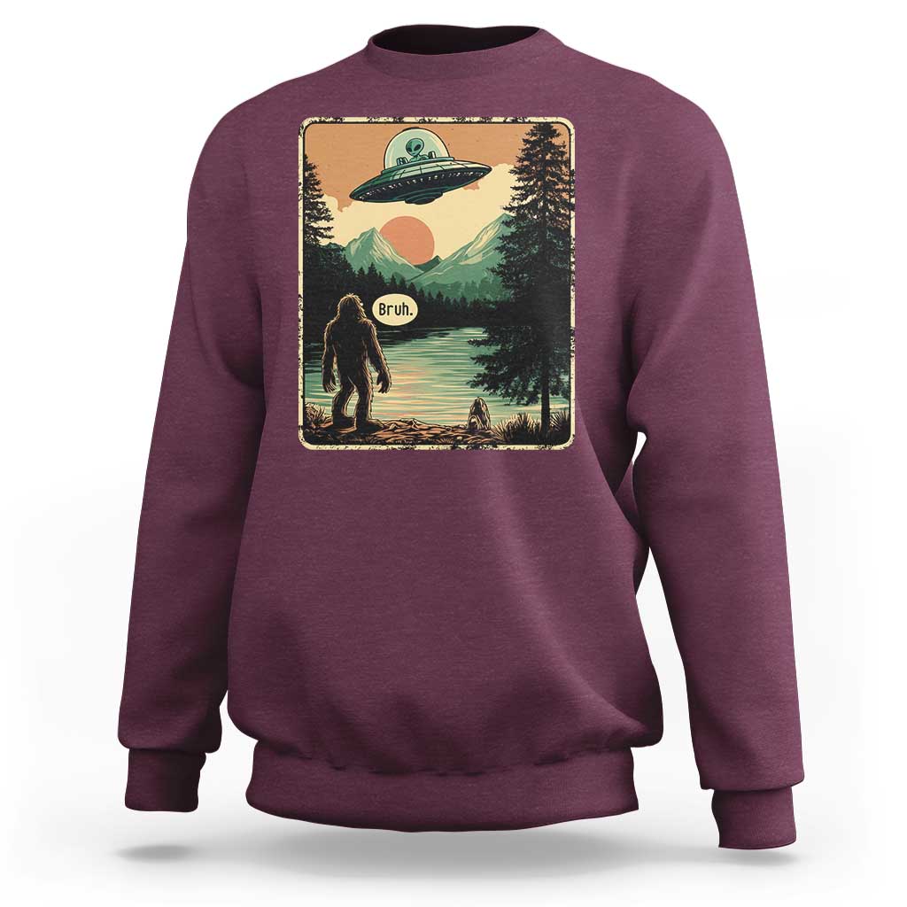 Funny Bigfoot Sasquatch Alien Spaceship UFO Introvert Bruh Sweatshirt - Wonder Print Shop