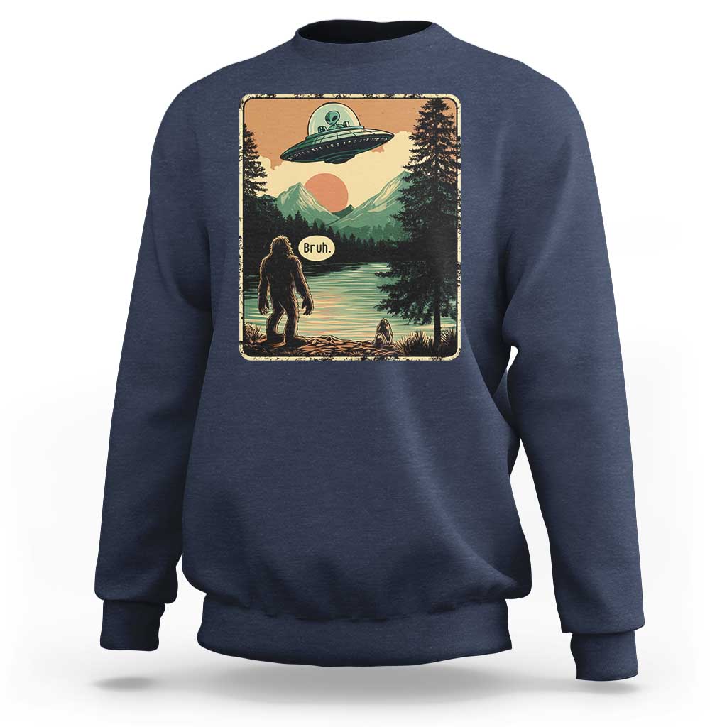 Funny Bigfoot Sasquatch Alien Spaceship UFO Introvert Bruh Sweatshirt - Wonder Print Shop
