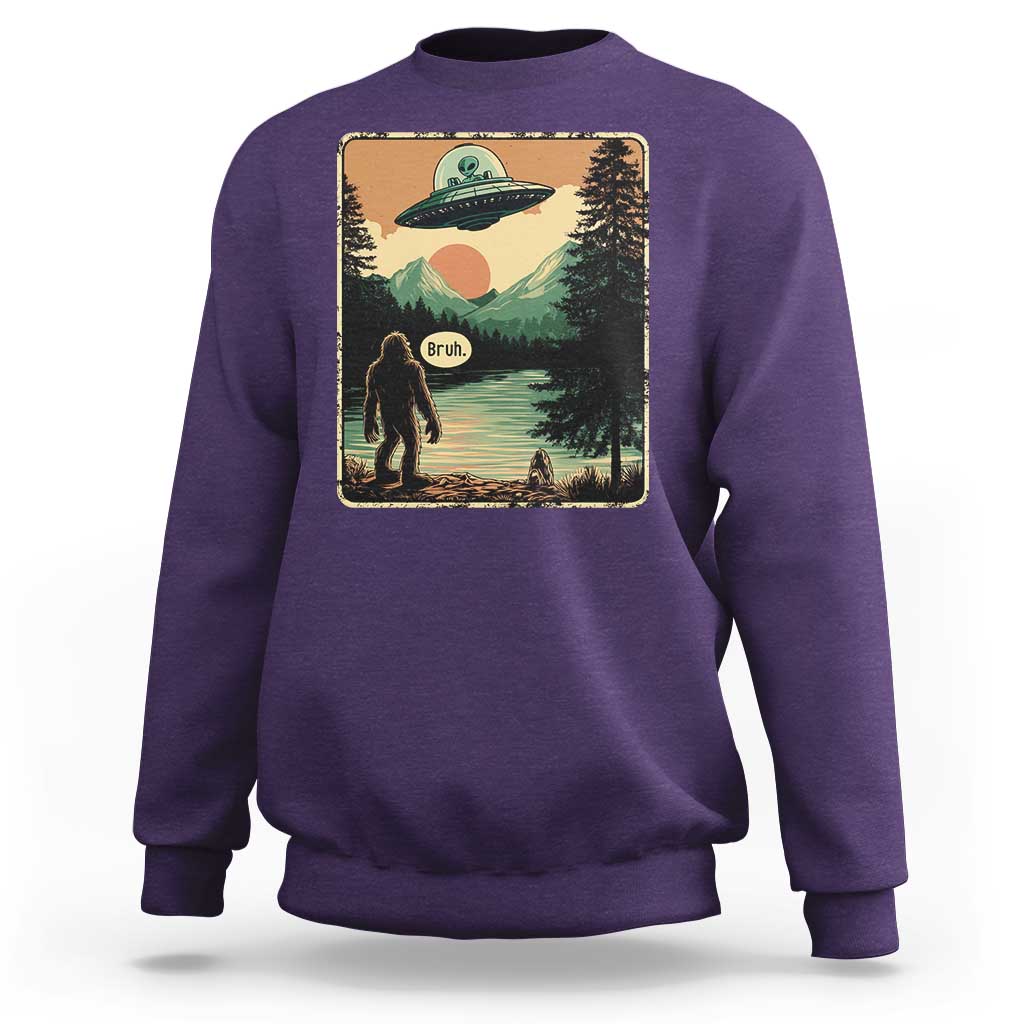 Funny Bigfoot Sasquatch Alien Spaceship UFO Introvert Bruh Sweatshirt - Wonder Print Shop