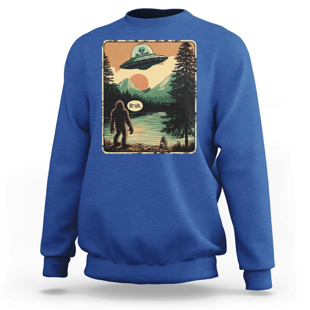 Funny Bigfoot Sasquatch Alien Spaceship UFO Introvert Bruh Sweatshirt - Wonder Print Shop