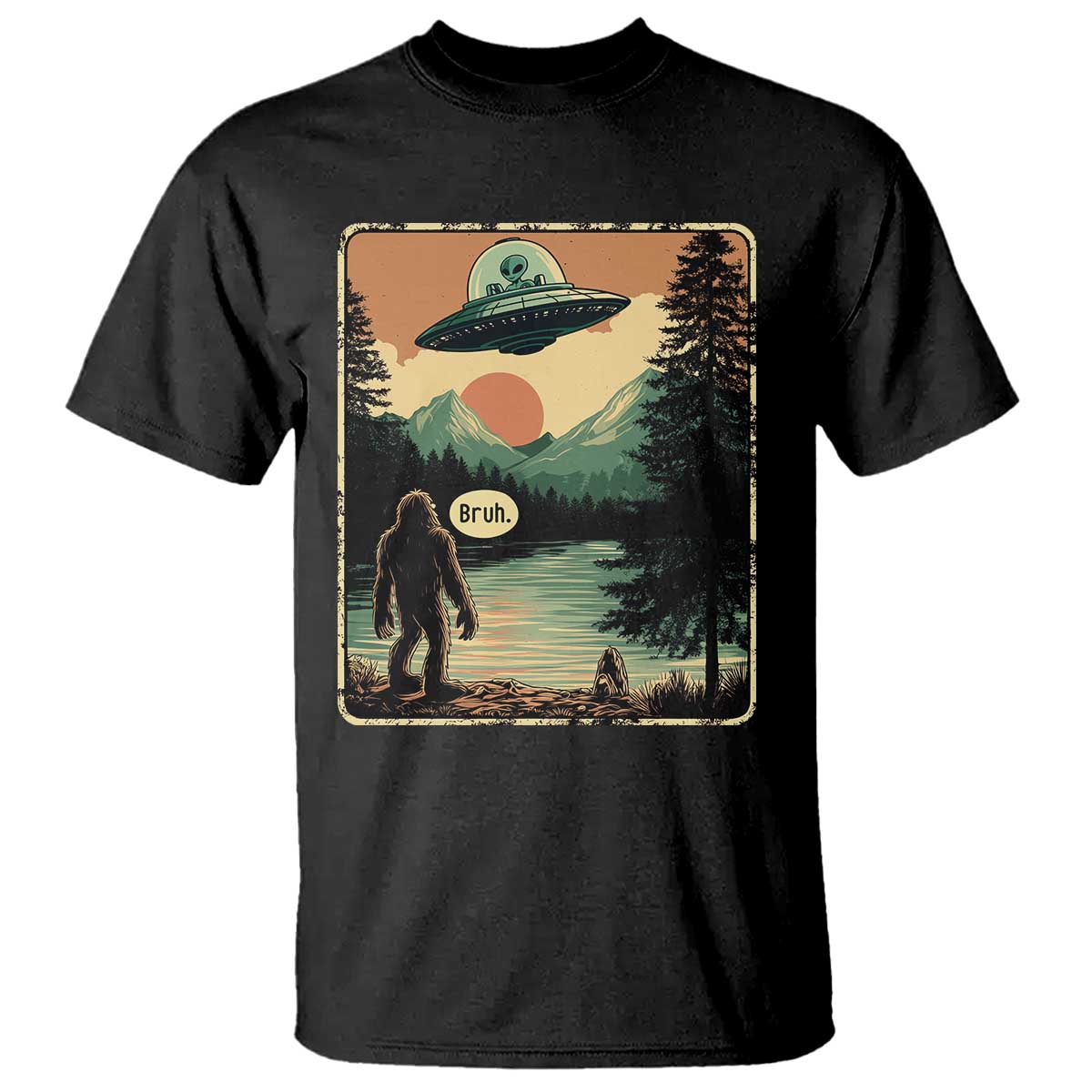 Funny Bigfoot Sasquatch Alien Spaceship UFO Introvert Bruh T Shirt - Wonder Print Shop