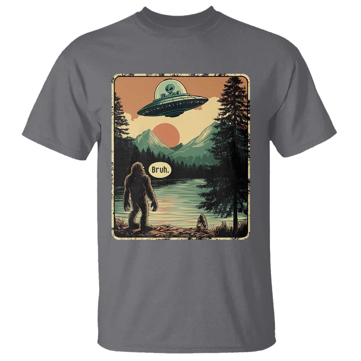 Funny Bigfoot Sasquatch Alien Spaceship UFO Introvert Bruh T Shirt - Wonder Print Shop