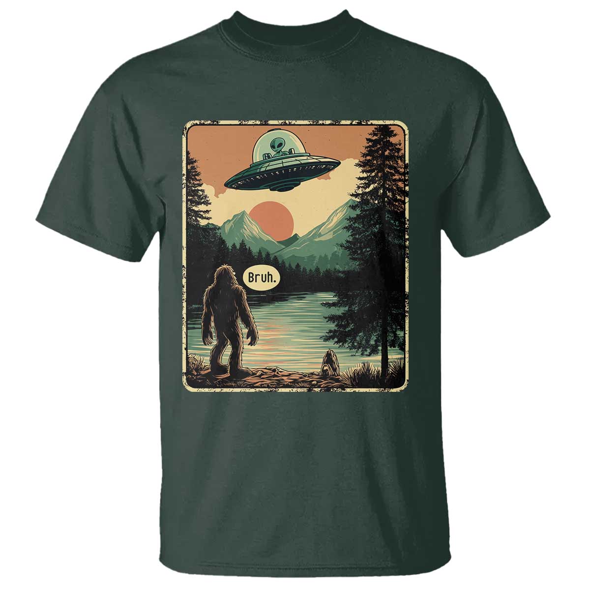 Funny Bigfoot Sasquatch Alien Spaceship UFO Introvert Bruh T Shirt - Wonder Print Shop