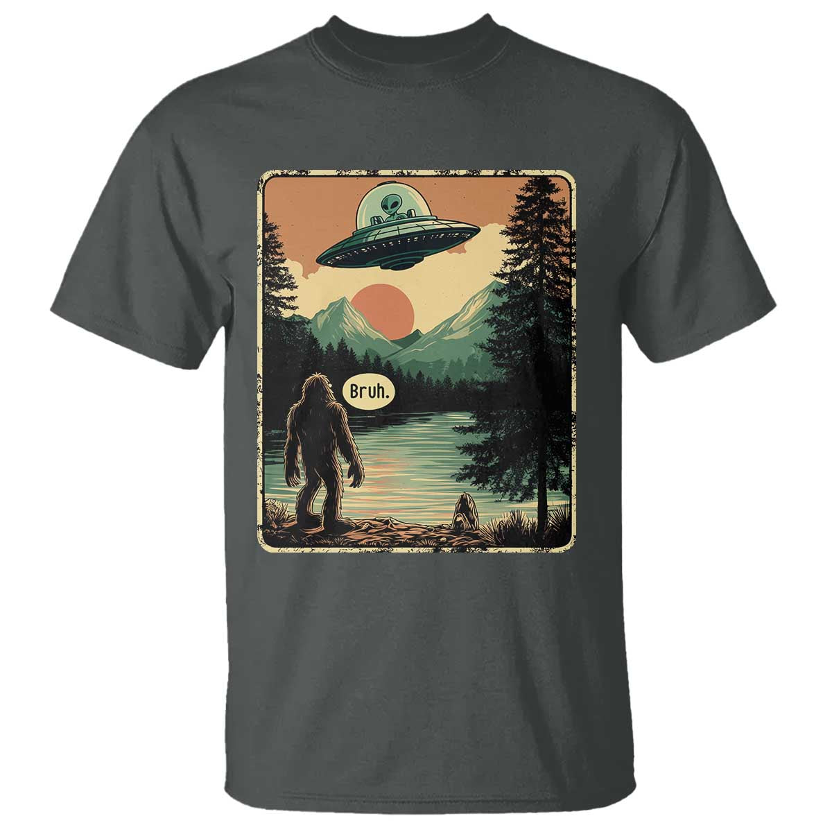 Funny Bigfoot Sasquatch Alien Spaceship UFO Introvert Bruh T Shirt - Wonder Print Shop