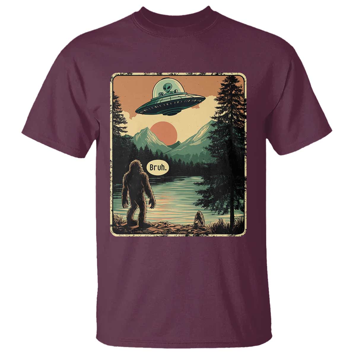 Funny Bigfoot Sasquatch Alien Spaceship UFO Introvert Bruh T Shirt - Wonder Print Shop