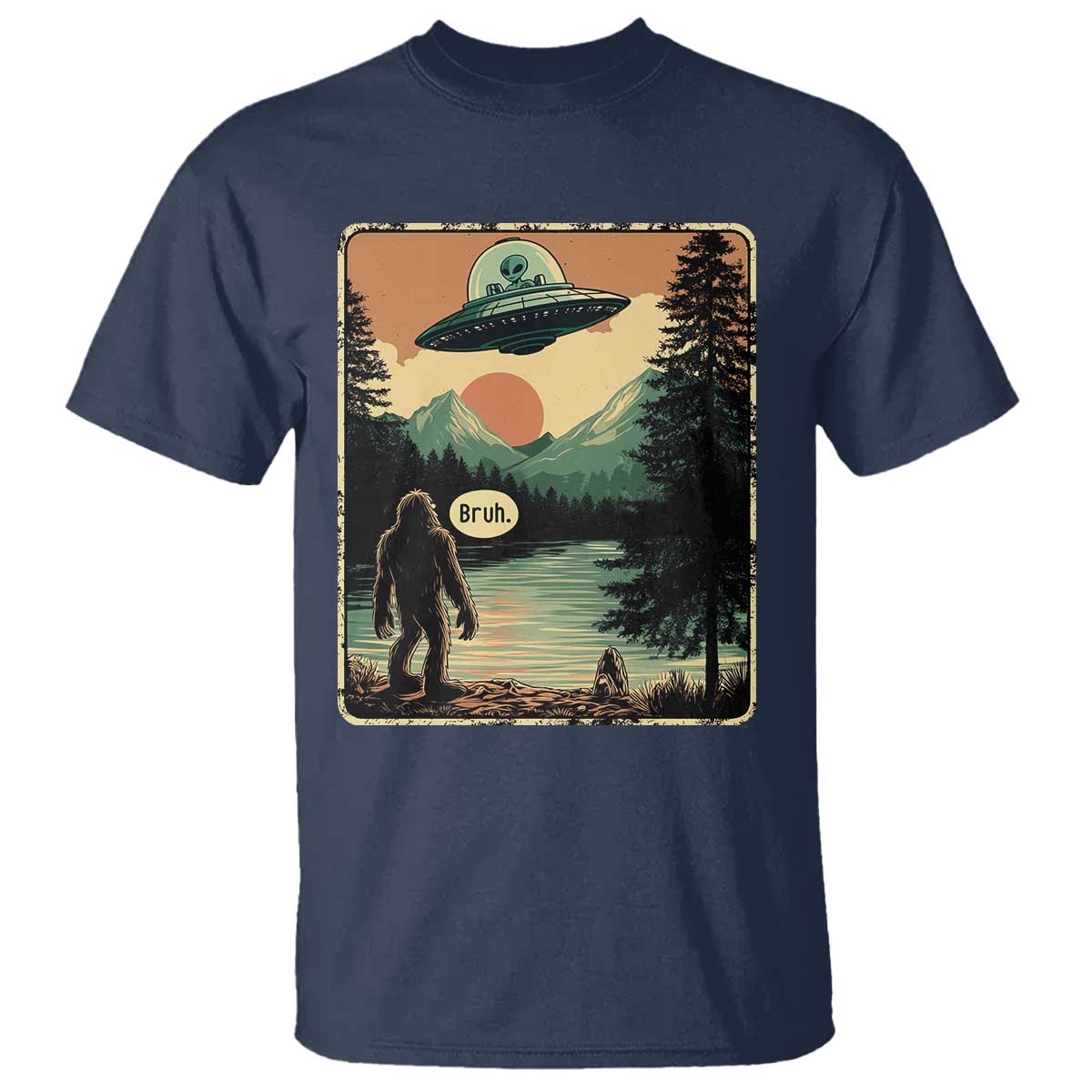 Funny Bigfoot Sasquatch Alien Spaceship UFO Introvert Bruh T Shirt - Wonder Print Shop