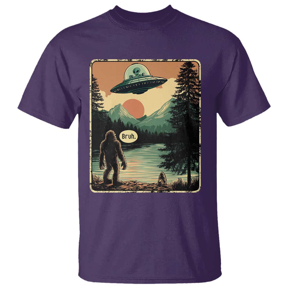 Funny Bigfoot Sasquatch Alien Spaceship UFO Introvert Bruh T Shirt - Wonder Print Shop
