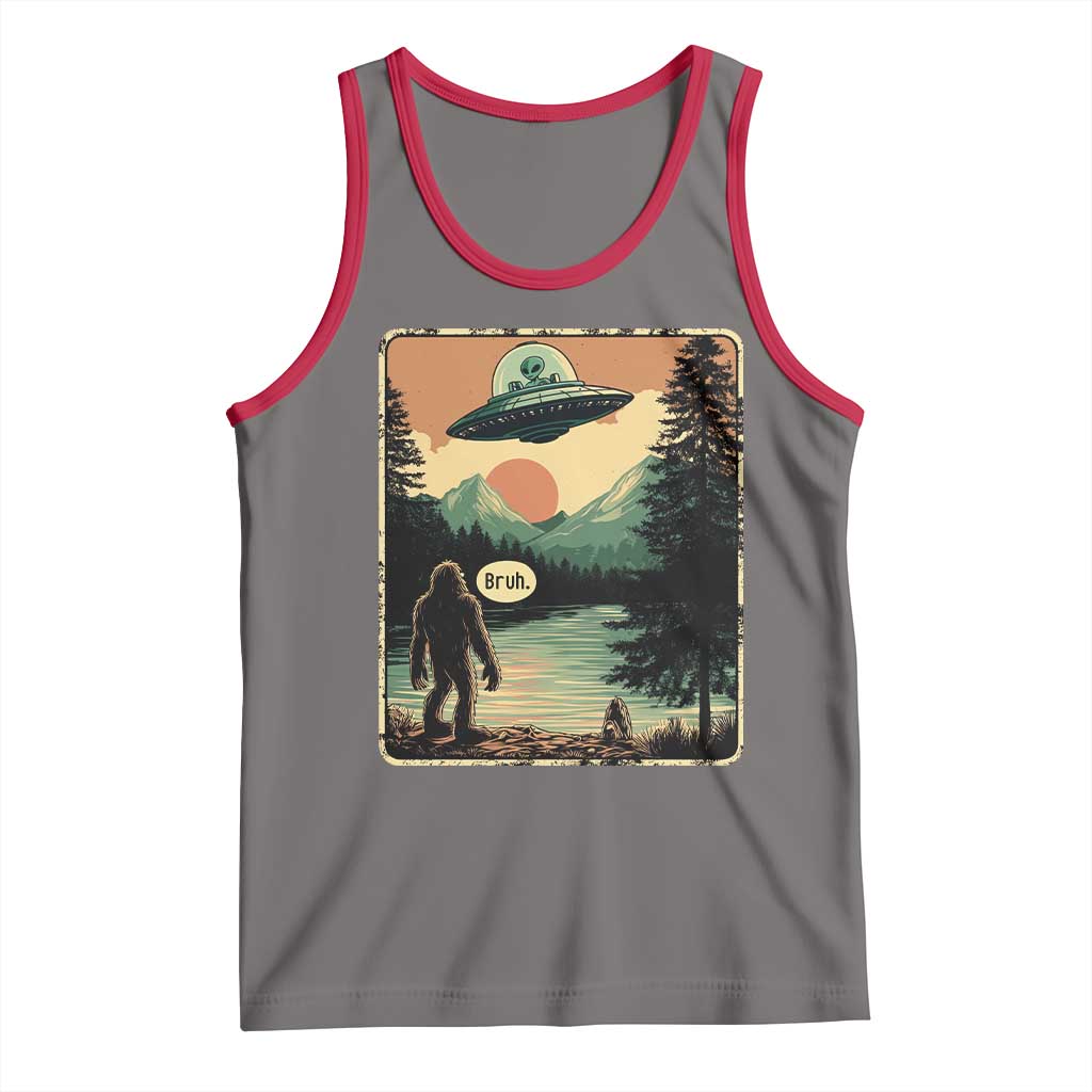 Funny Bigfoot Sasquatch Alien Spaceship UFO Introvert Bruh Tank Top - Wonder Print Shop