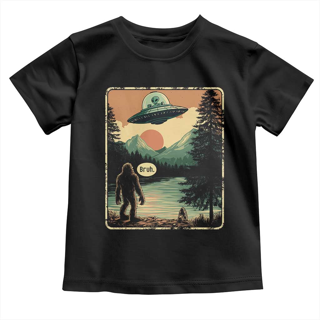Funny Bigfoot Sasquatch Alien Spaceship UFO Introvert Bruh Toddler T Shirt - Wonder Print Shop