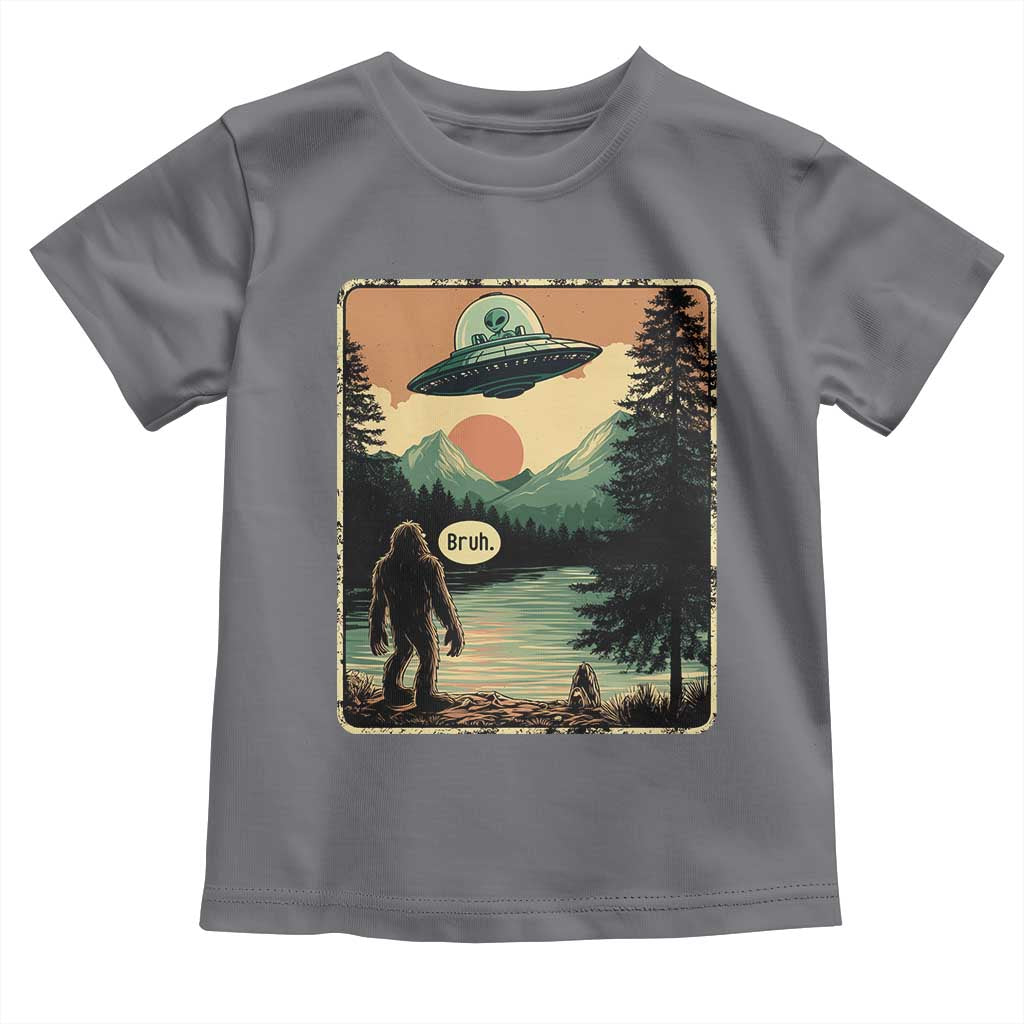 Funny Bigfoot Sasquatch Alien Spaceship UFO Introvert Bruh Toddler T Shirt - Wonder Print Shop