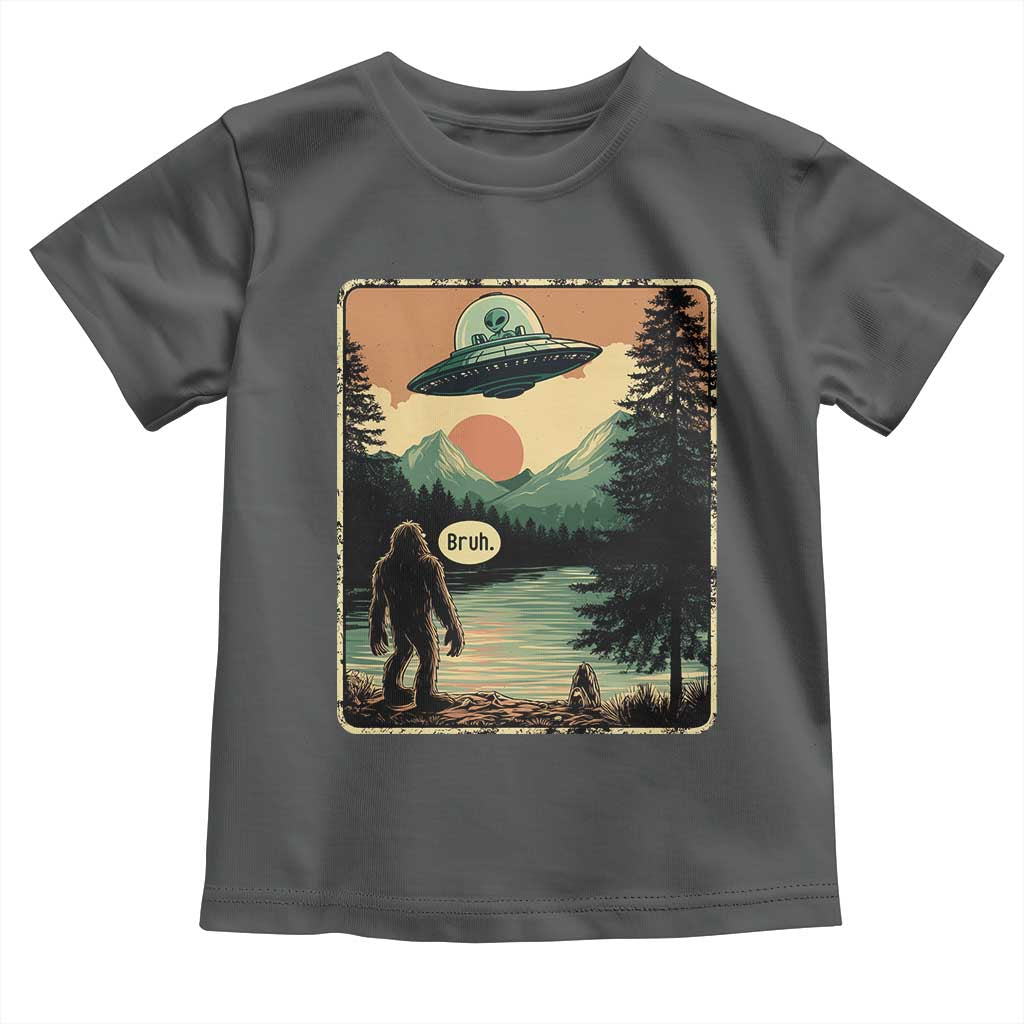 Funny Bigfoot Sasquatch Alien Spaceship UFO Introvert Bruh Toddler T Shirt - Wonder Print Shop