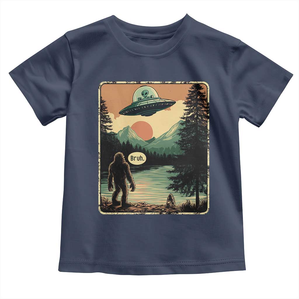 Funny Bigfoot Sasquatch Alien Spaceship UFO Introvert Bruh Toddler T Shirt - Wonder Print Shop